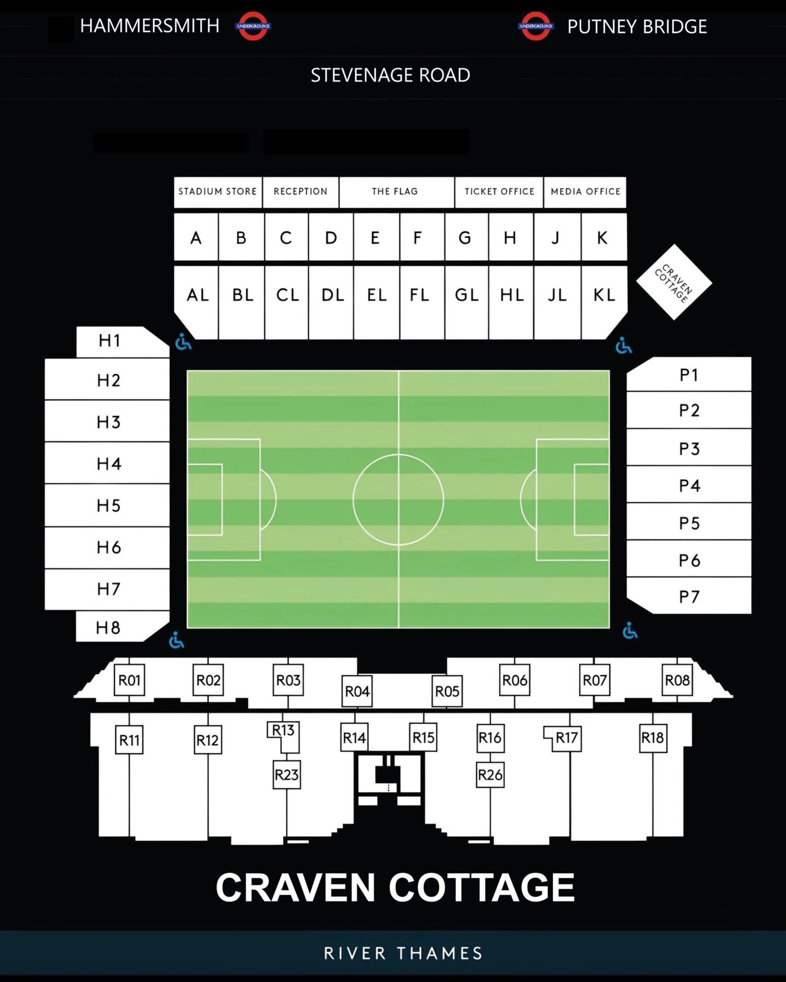 Craven Cottage Seating Chart With Rows And Seat Numbers