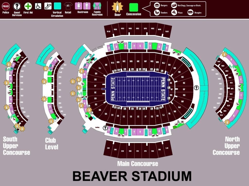 Beaver Stadium Seating Chart with Rows and Seat Numbers 2024