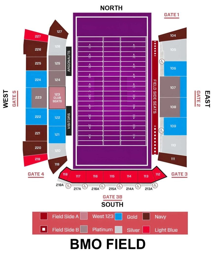 BMO Field Seating Chart with Rows and Seat Numbers 2024