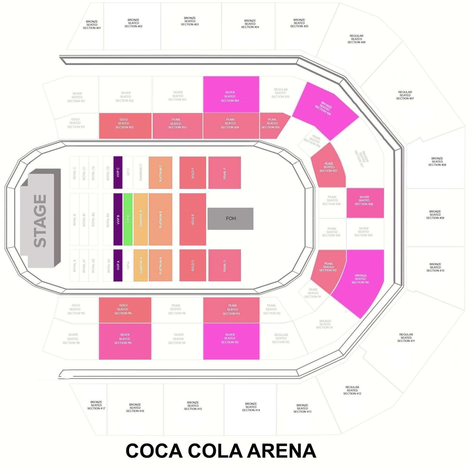 Coca Cola Arena Seating Chart with Rows and Seat Numbers 2024