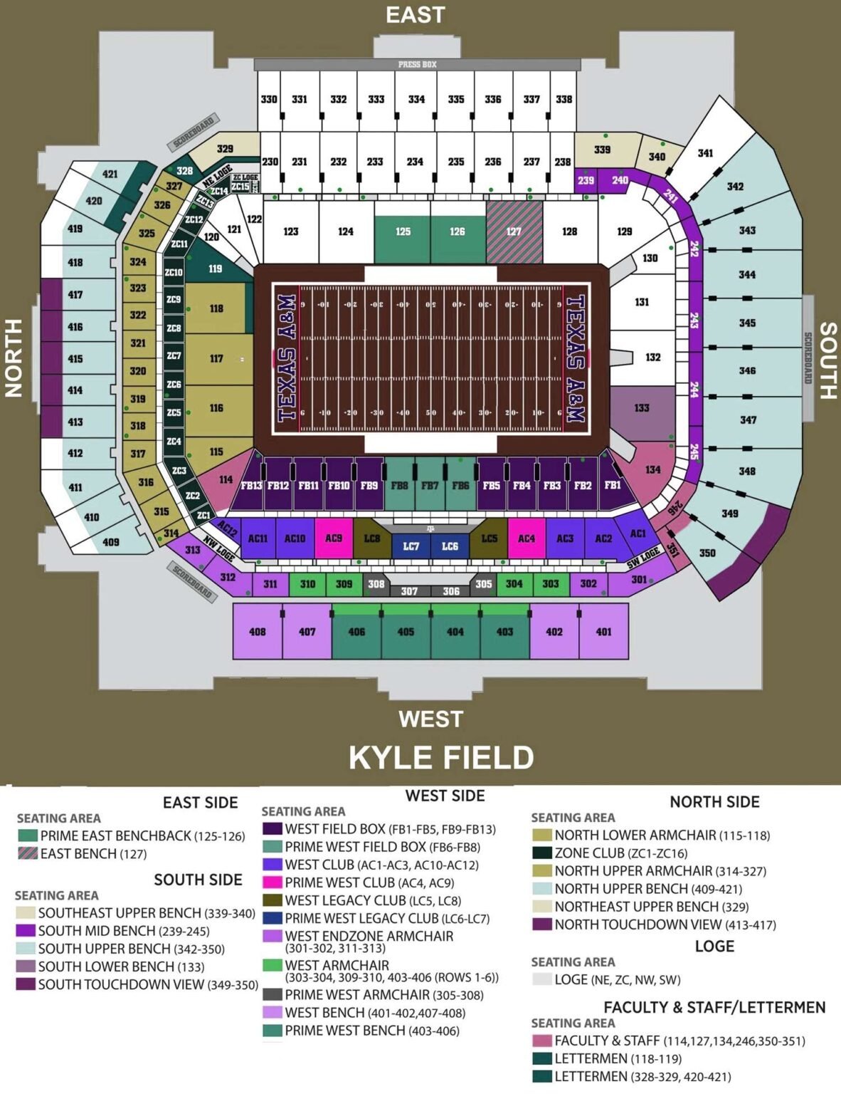 Kyle Field Seating Chart with Seat Numbers, Kyle Field Seating Plan