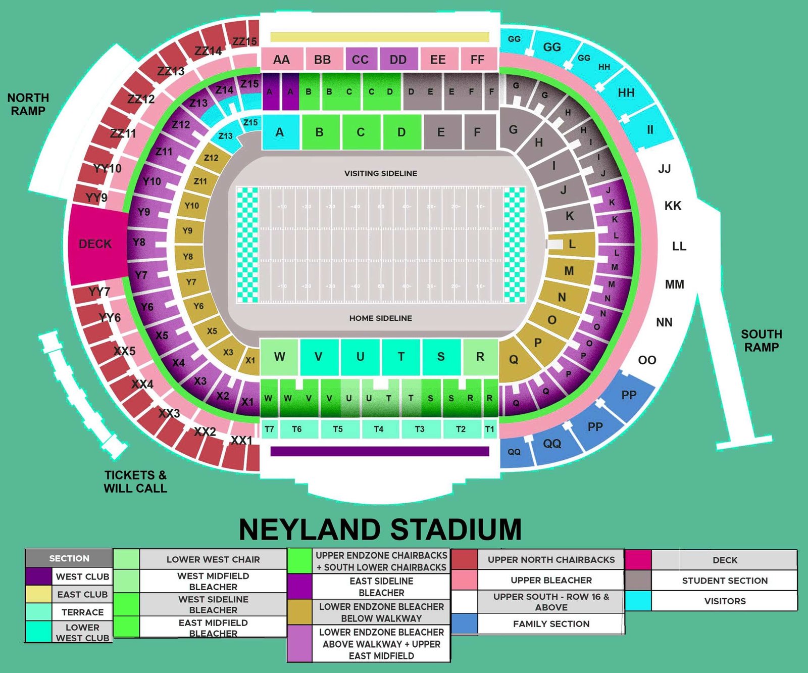 Neyland Stadium Seating Chart with Rows and Seat Numbers 2024