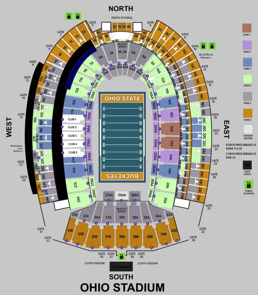 Ohio Stadium Seating Chart with Rows and Seat Numbers 2023