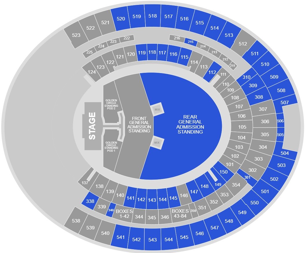Optus Perth Stadium Seating Plan for Concerts with rows and seat numbers