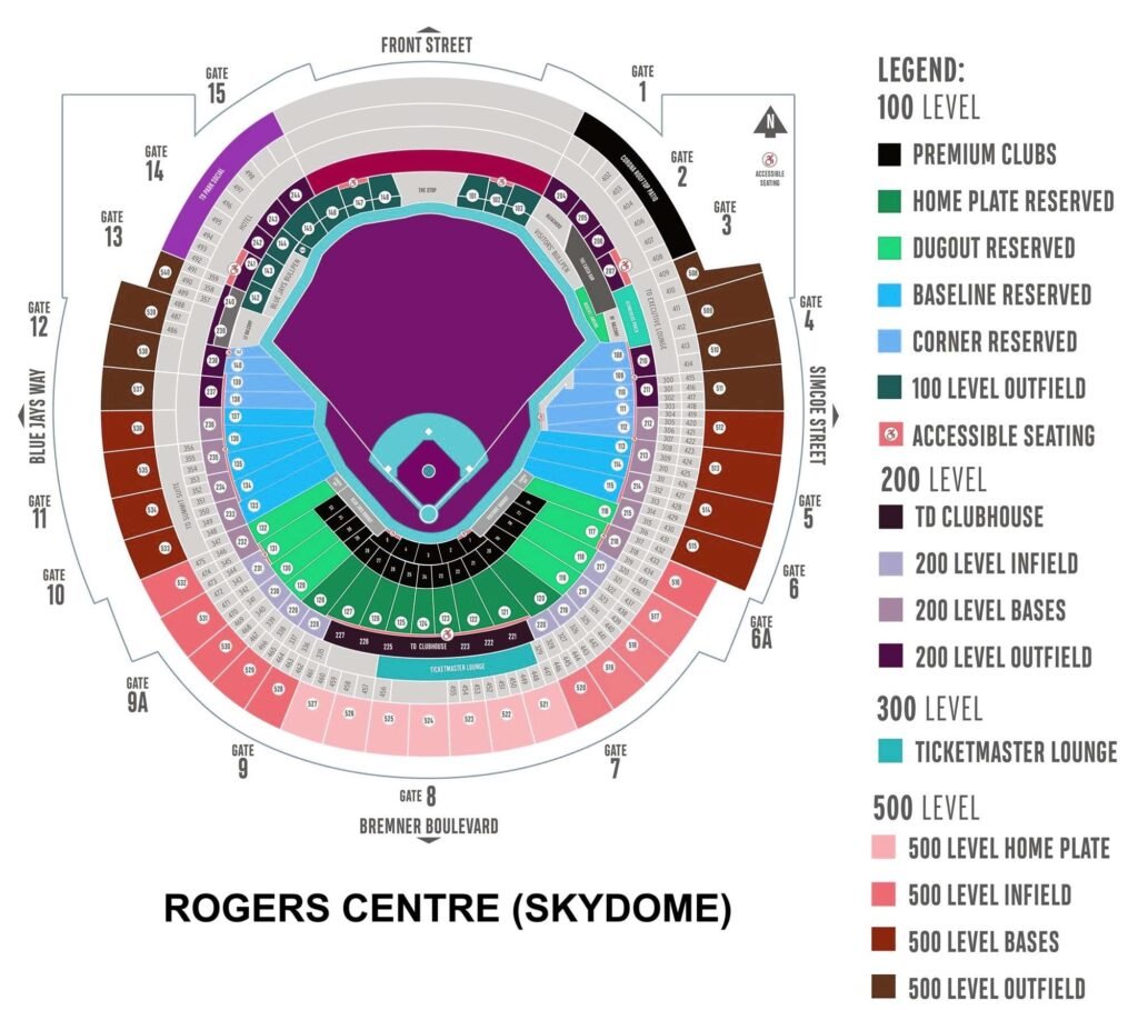 Rogers Centre Seating Chart with Rows and Seat Numbers 2024