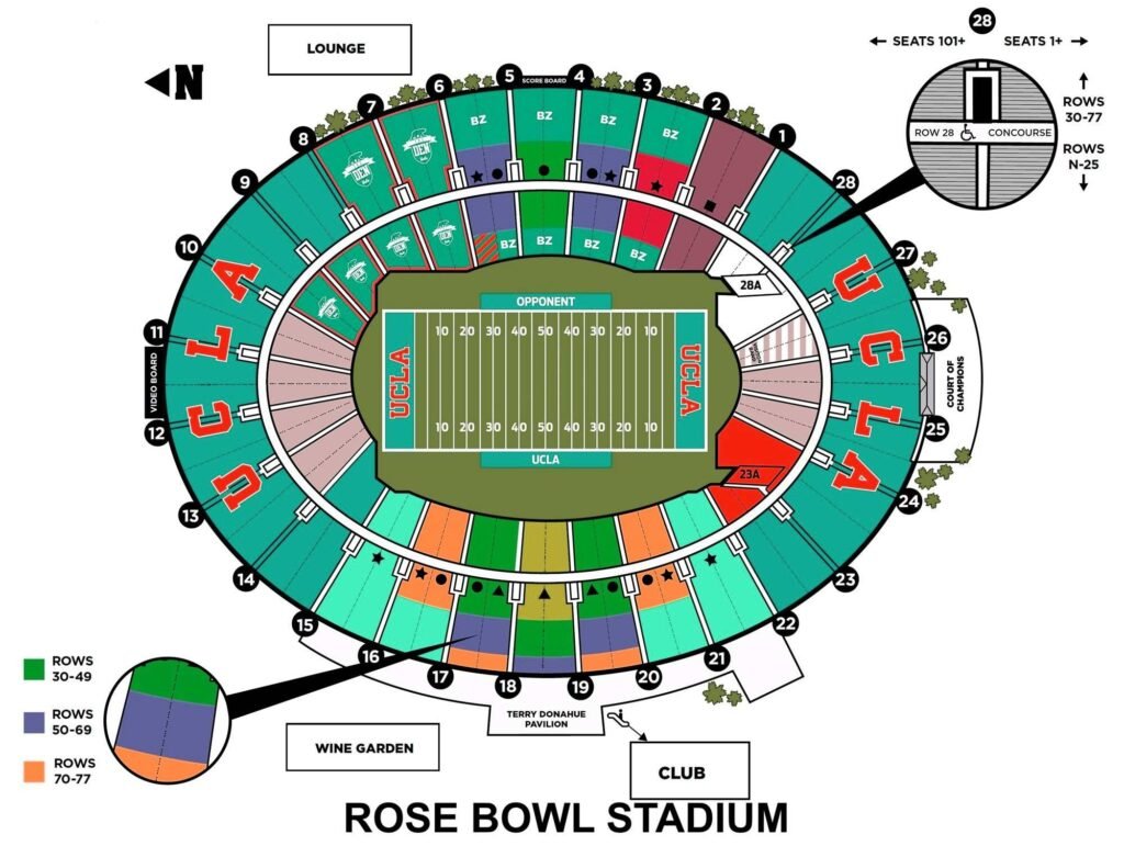 Rose Bowl Stadium Seating Chart with Rows and Seat Numbers 2023