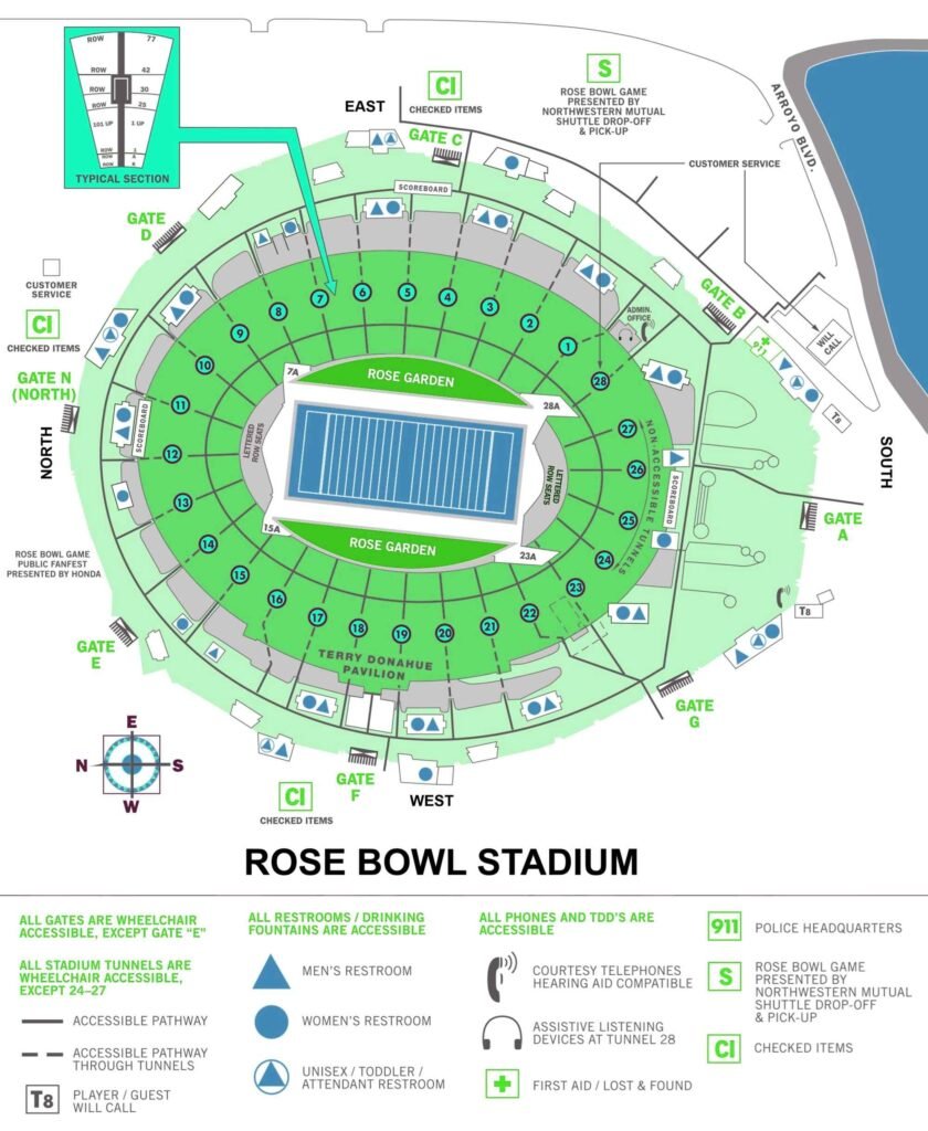 Rose Bowl Stadium Seating Chart with Rows and Seat Numbers 2023