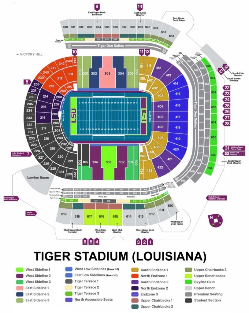 Tiger Stadium Seating Chart with Rows and Seat Numbers 2023