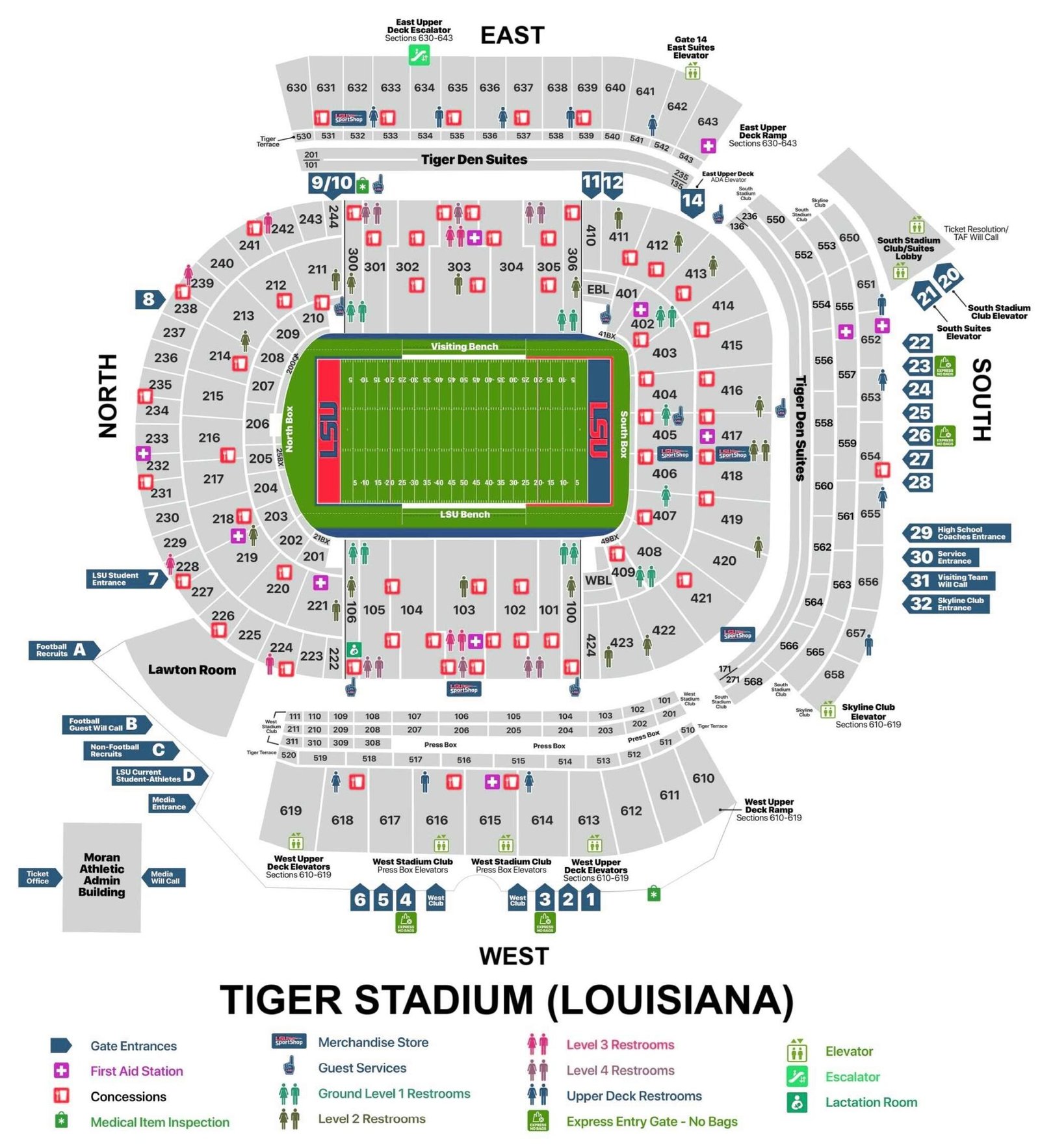 Tiger Stadium Seating Chart with Seat Numbers and Rows