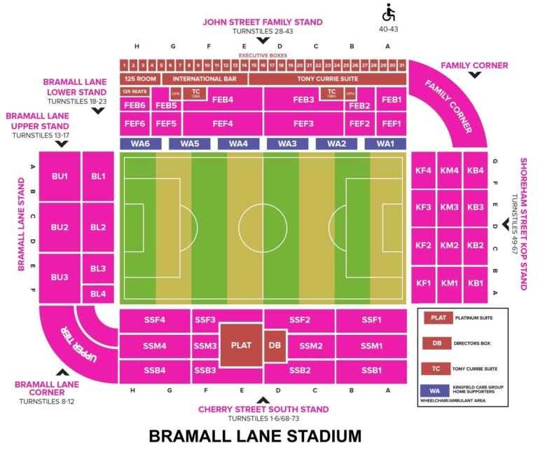 Bramall Lane Seating Chart with Rows and Seat Numbers 2024