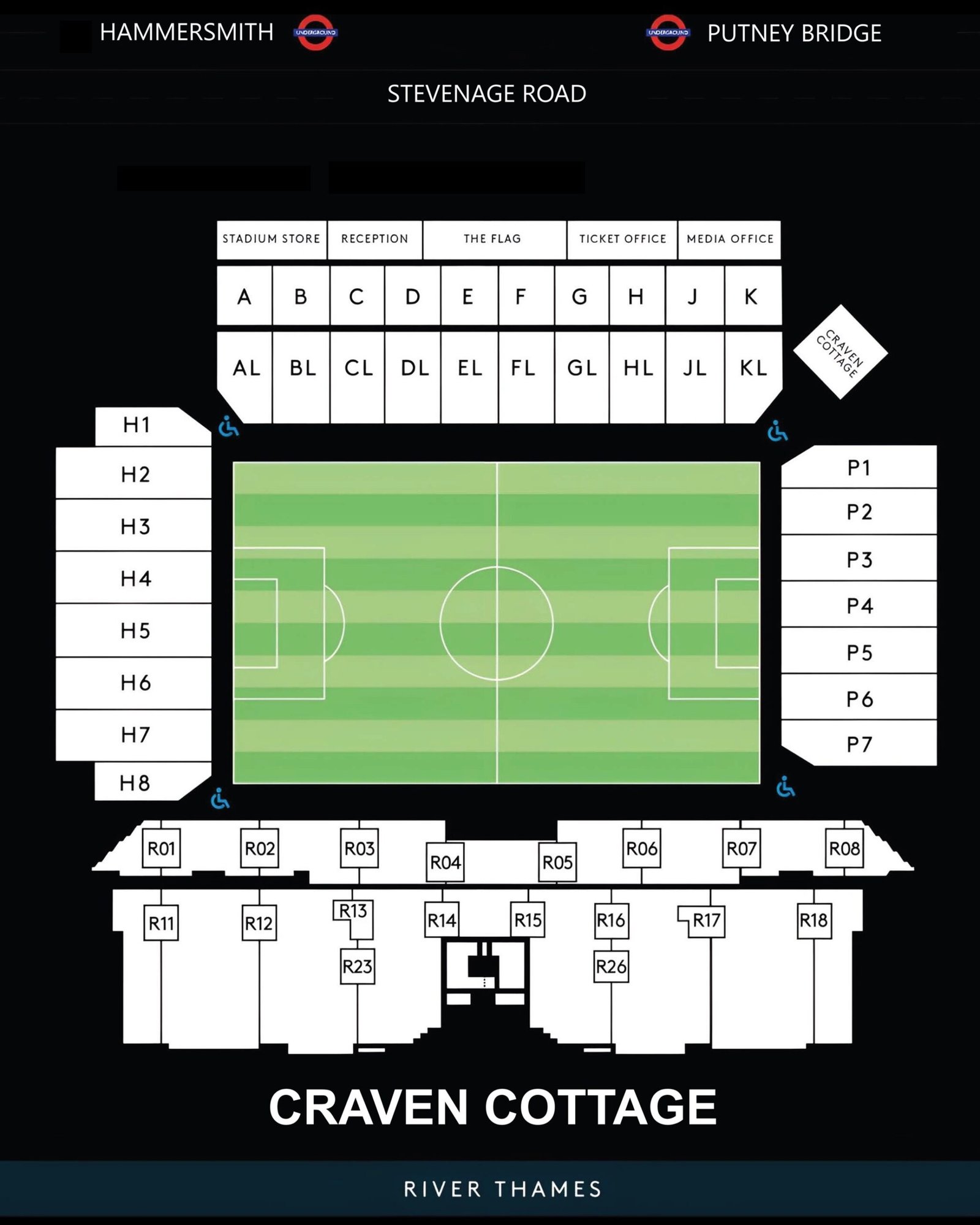 Craven Cottage Seating Plan Fulham with Rows and Seat Number