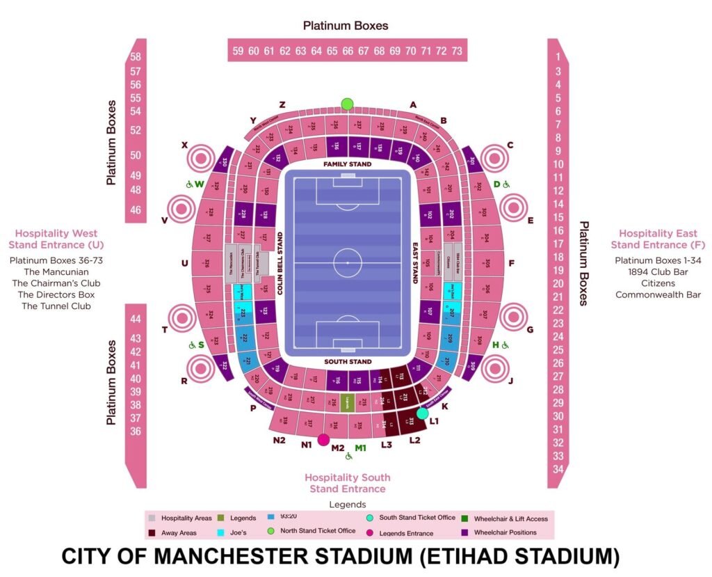 City Of Manchester Stadium Seating Plan With Seat Numbers Etihad Stadium
