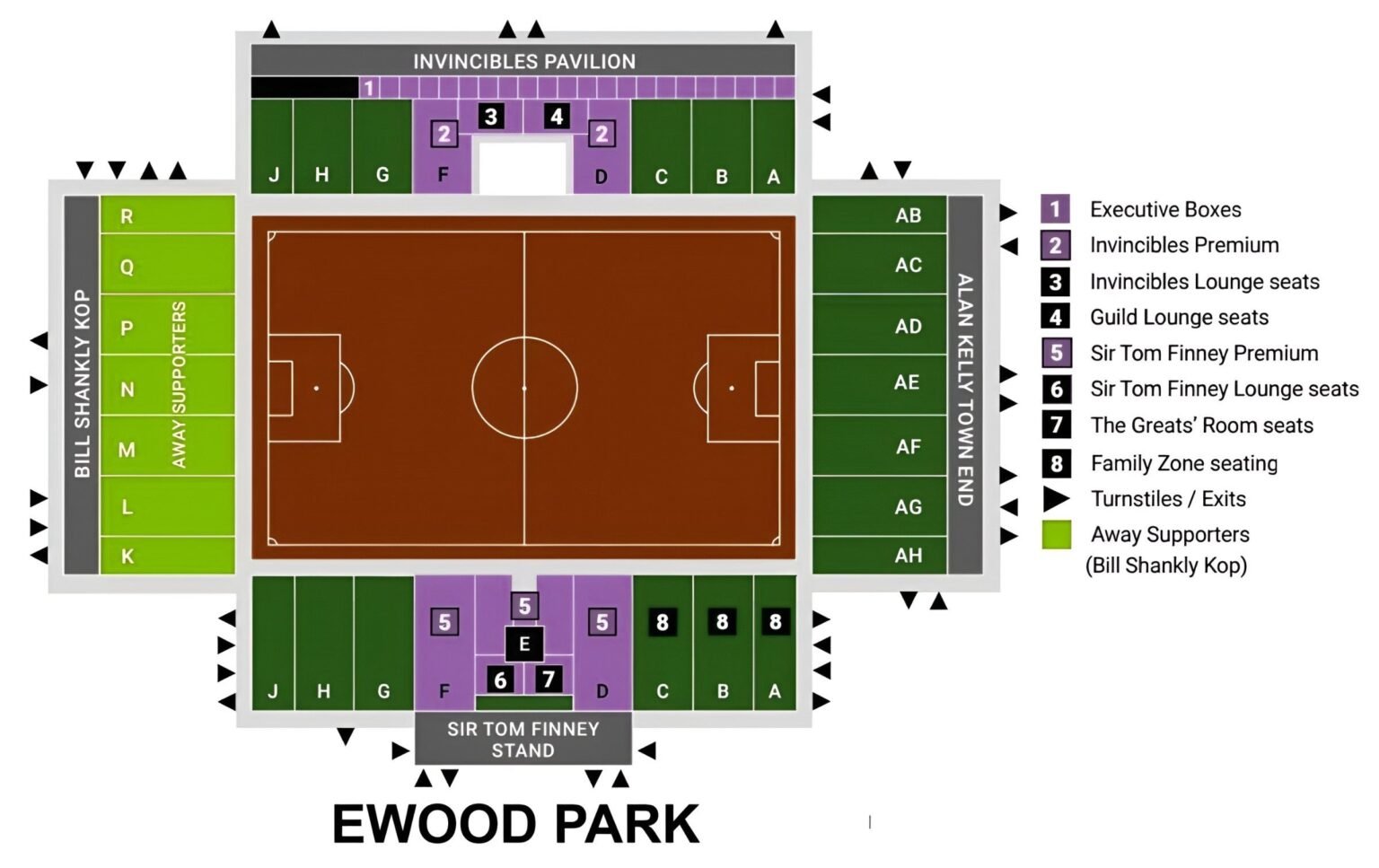 Ewood Park Seating Chart with Rows and Seat Numbers 2024