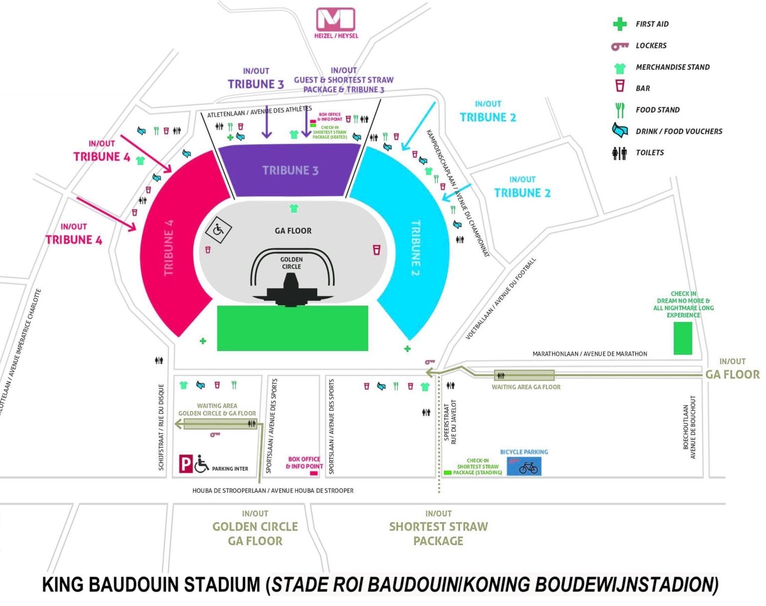 King Baudouin Stadium Seating Chart with Rows and Seat Numbers 2024