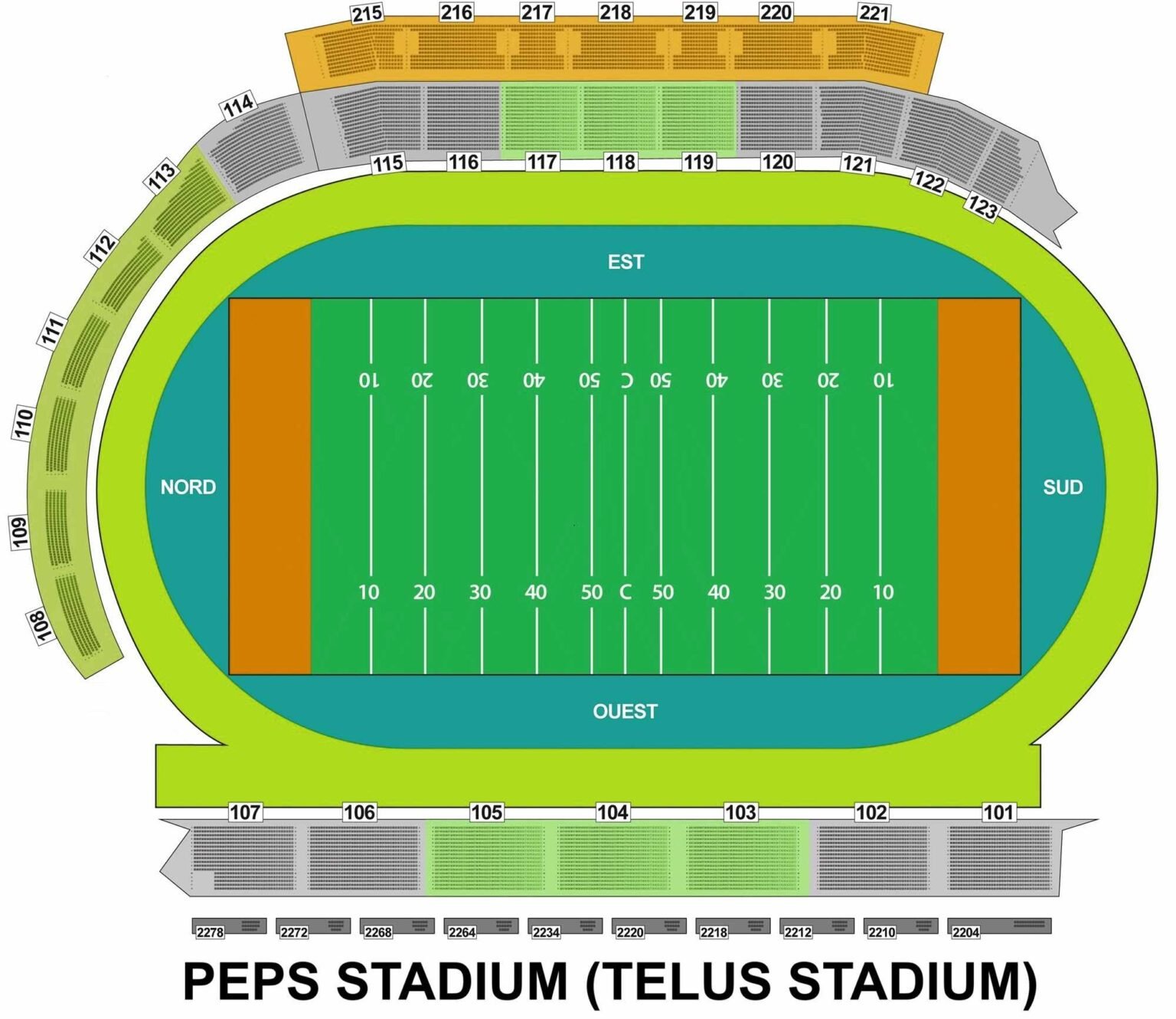 PEPS Stadium Seating Chart with Rows and Seat Numbers 2024