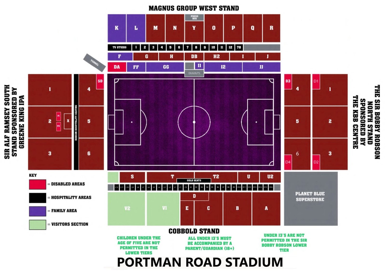 Portman Road Seating Chart with Rows and Seat Numbers 2025