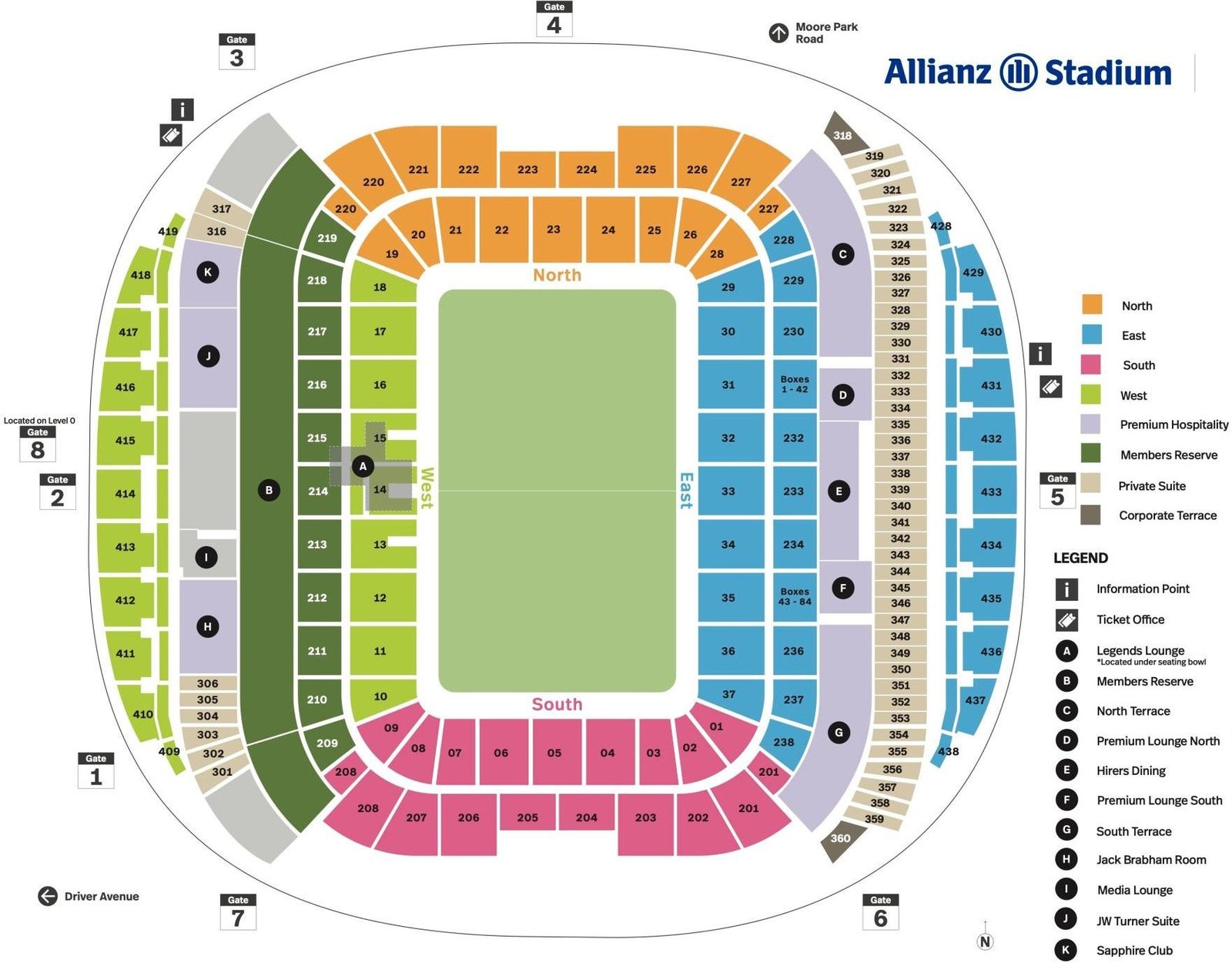 Sydney Football Stadium Seating Plan with Rows and Stands and Seat Numbers