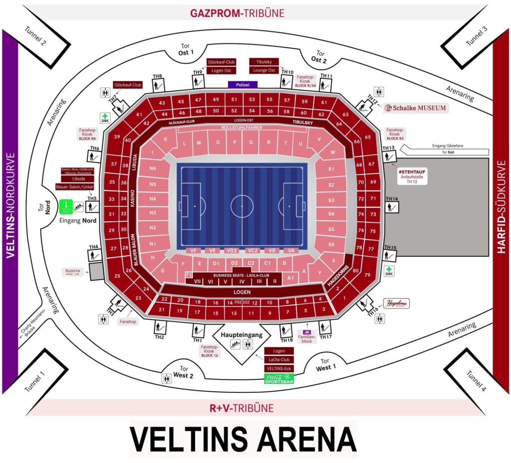 Veltins Arena Seating Chart with Rows and Seat Numbers 2024