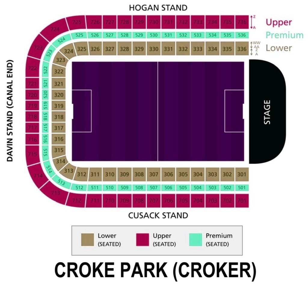 Croke Park Seating Chart with Rows and Seat Numbers 2024