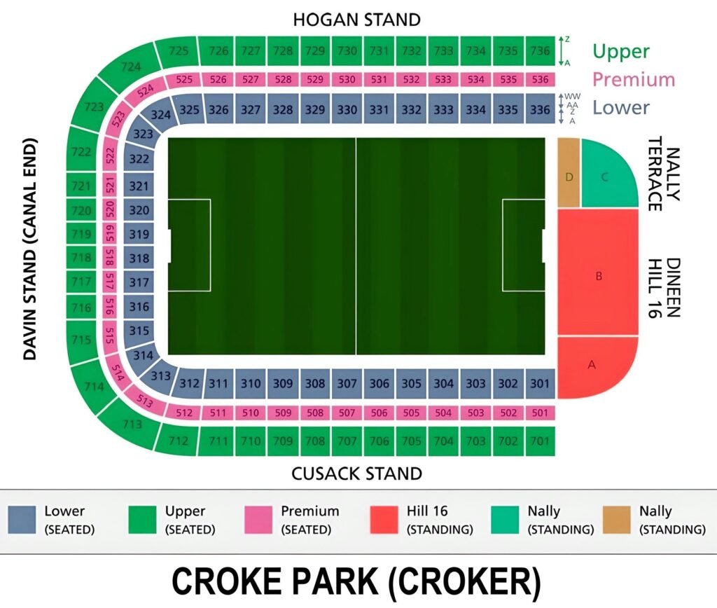 Croke Park Seating Chart with Rows and Seat Numbers 2024