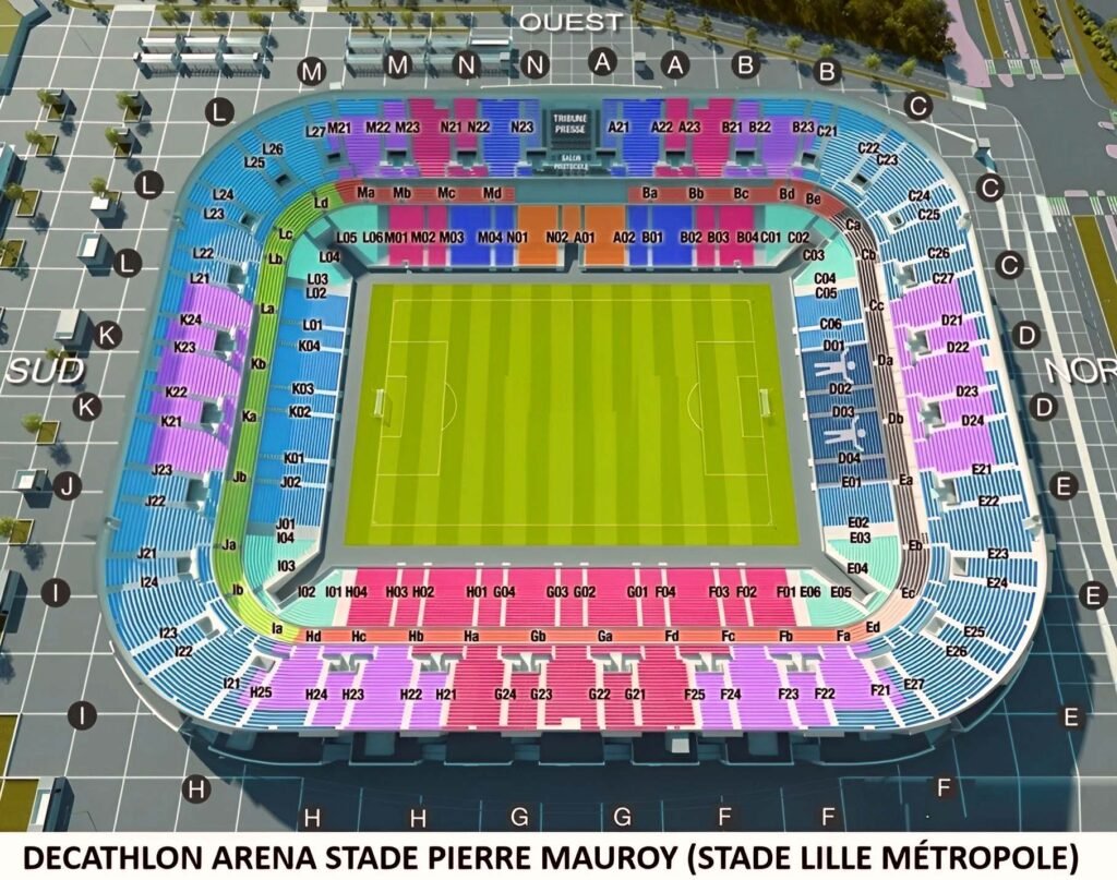 Stade Pierre Mauroy Seating Chart with Rows and Seat Numbers 2024