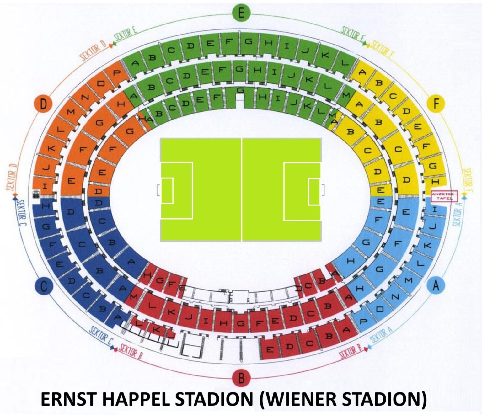 Ernst Happel Stadion Seating Chart with Rows and Seat Numbers 2024