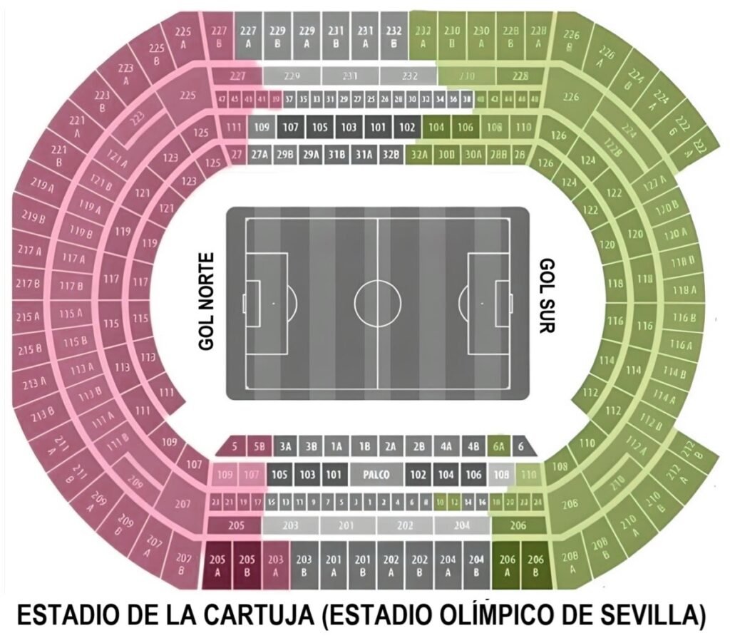 Estadio de La Cartuja Seating Chart with Rows and Seat Numbers 2024