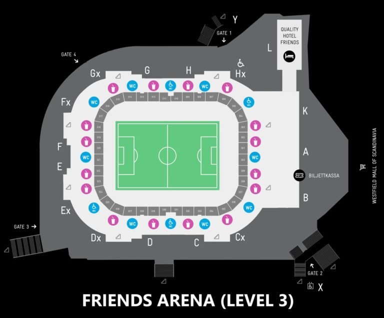 Strawberry Arena Seating Plan with Seat Numbers and Rows