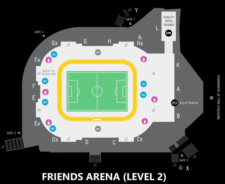 Strawberry Arena Seating Plan with Seat Numbers and Rows
