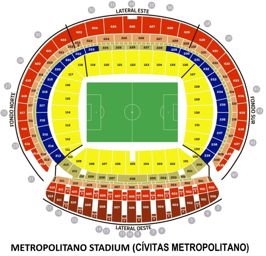 Metropolitano Stadium Seating Chart with Rows and Seat Numbers 2024