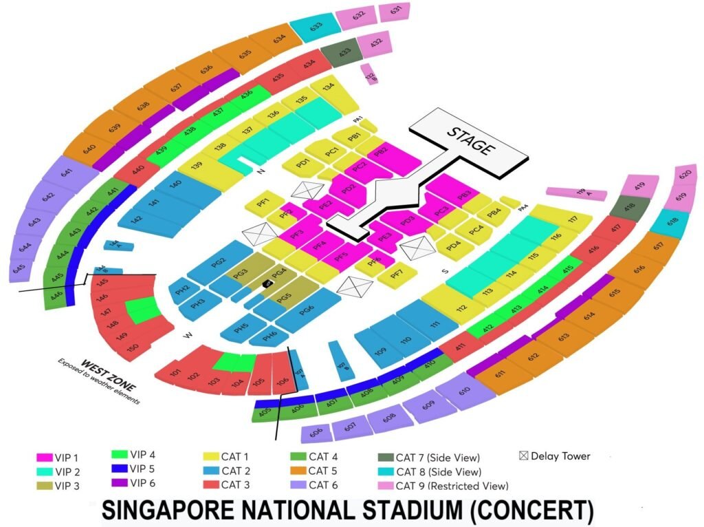 Singapore National Stadium Seating Chart with Rows and Seat Numbers 2024