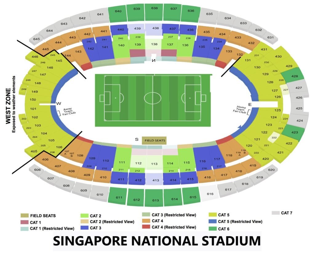 Singapore National Stadium Seating Chart with Rows and Seat Numbers 2024