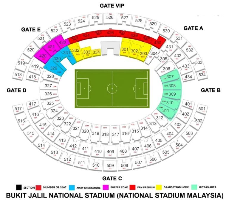 Bukit Jalil National Stadium Seating Chart with Rows and Seat Numbers 2024