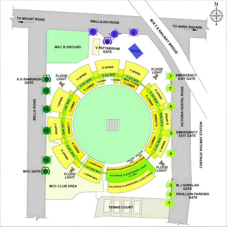 Chepauk Stadium Seating Chart with Rows and Seat Numbers 2024