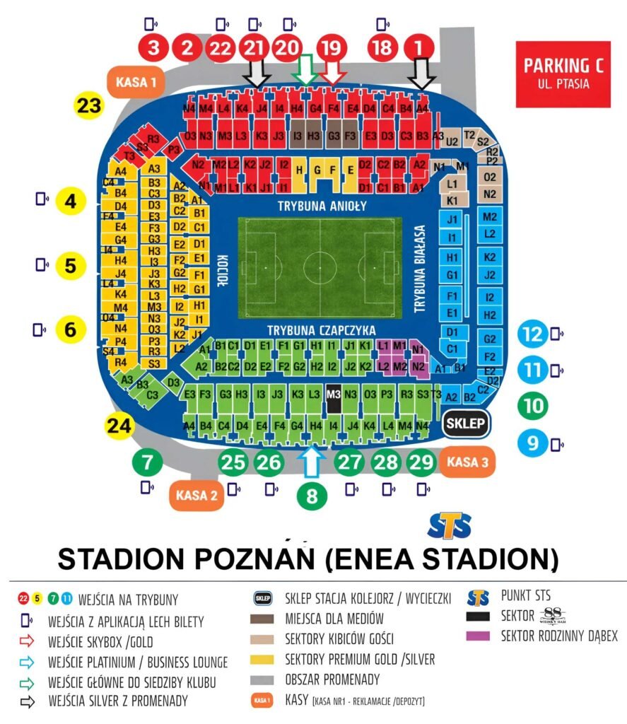 ENEA Stadion Seating Chart with Rows and Seat Numbers 2024