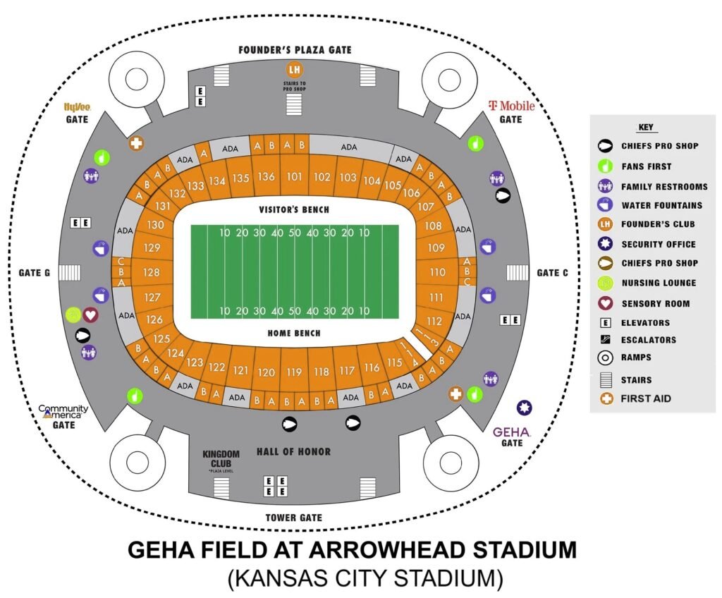 Kansas City Stadium Seating Plan with Row and Seat Number