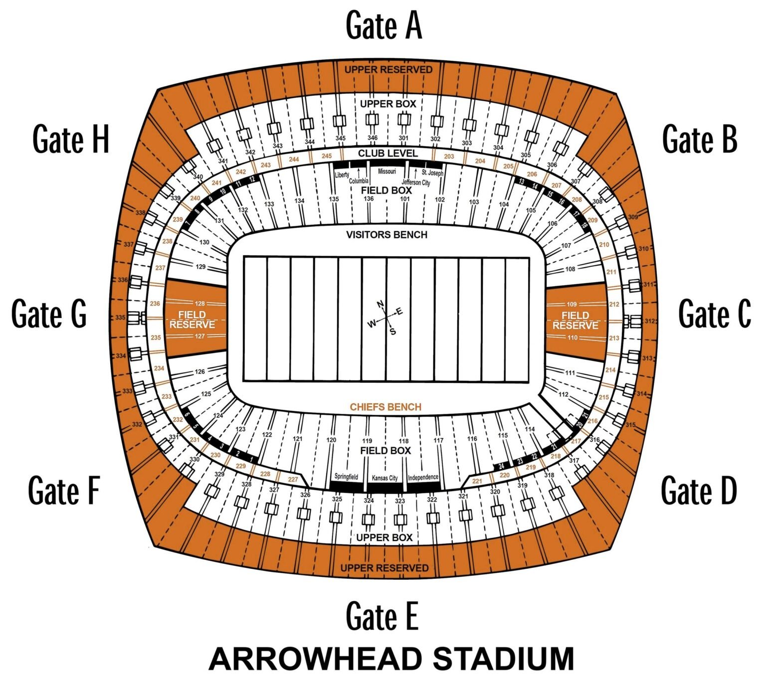 GEHA Field at Arrowhead Stadium Seating Maps with Rows and Seat Numbers ...