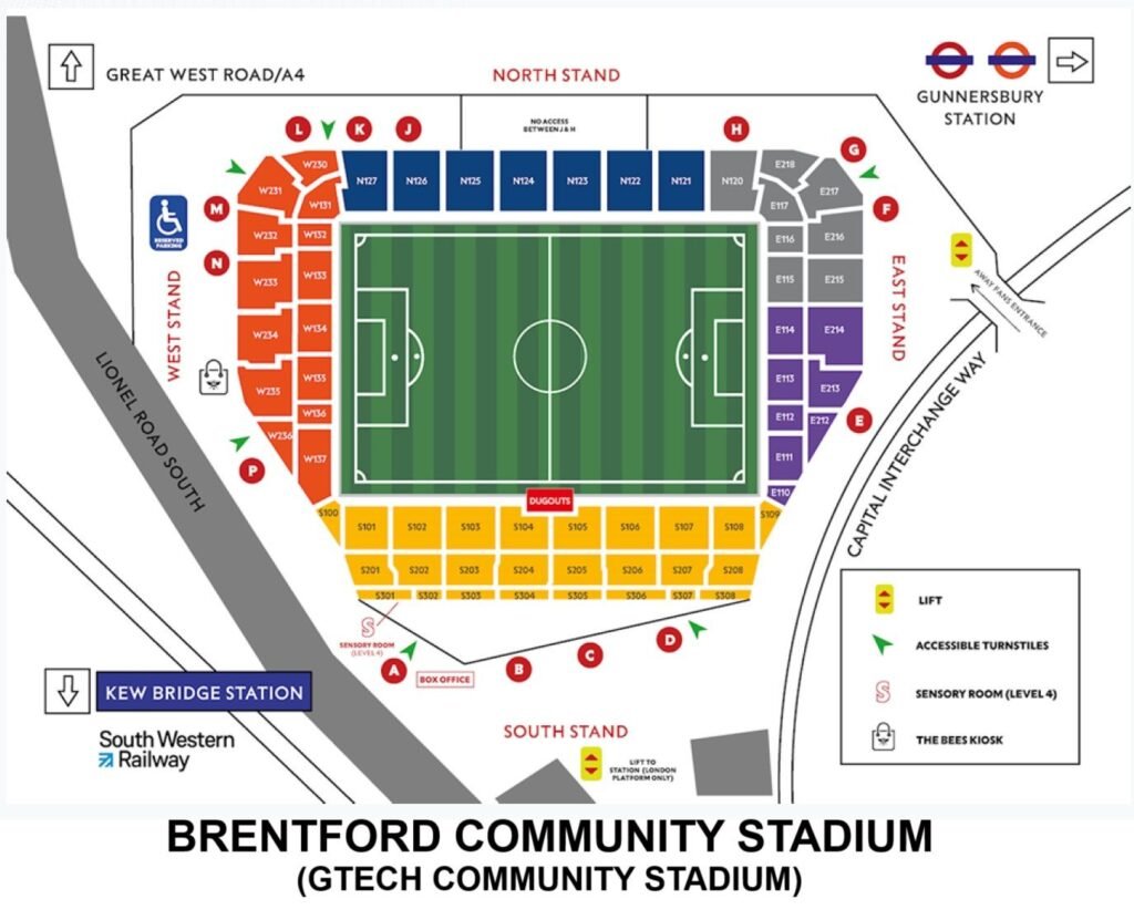 Brentford Community Stadium Seating Maps with Rows and Seat Numbers 2024