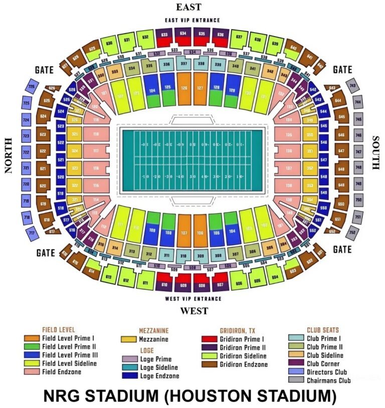 NRG Stadium Seating Maps with Rows and Seat Numbers 2024