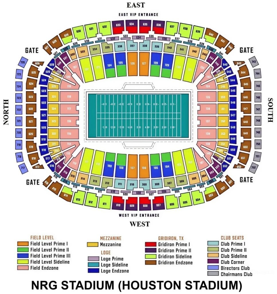 NRG Stadium Seating Map with Row and Sections