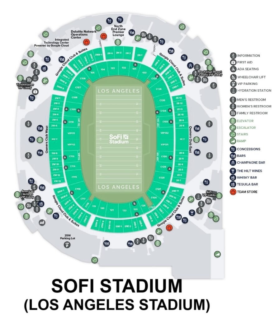 SoFi Stadium Seating Plan with Section and Rows