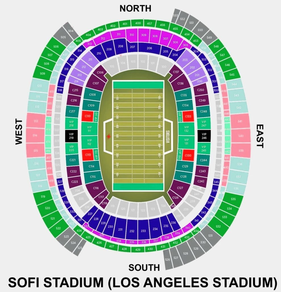 SoFi Stadium Seating Map with Section and Rows