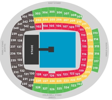 City of Manchester Stadium Seating Plan for Concerts