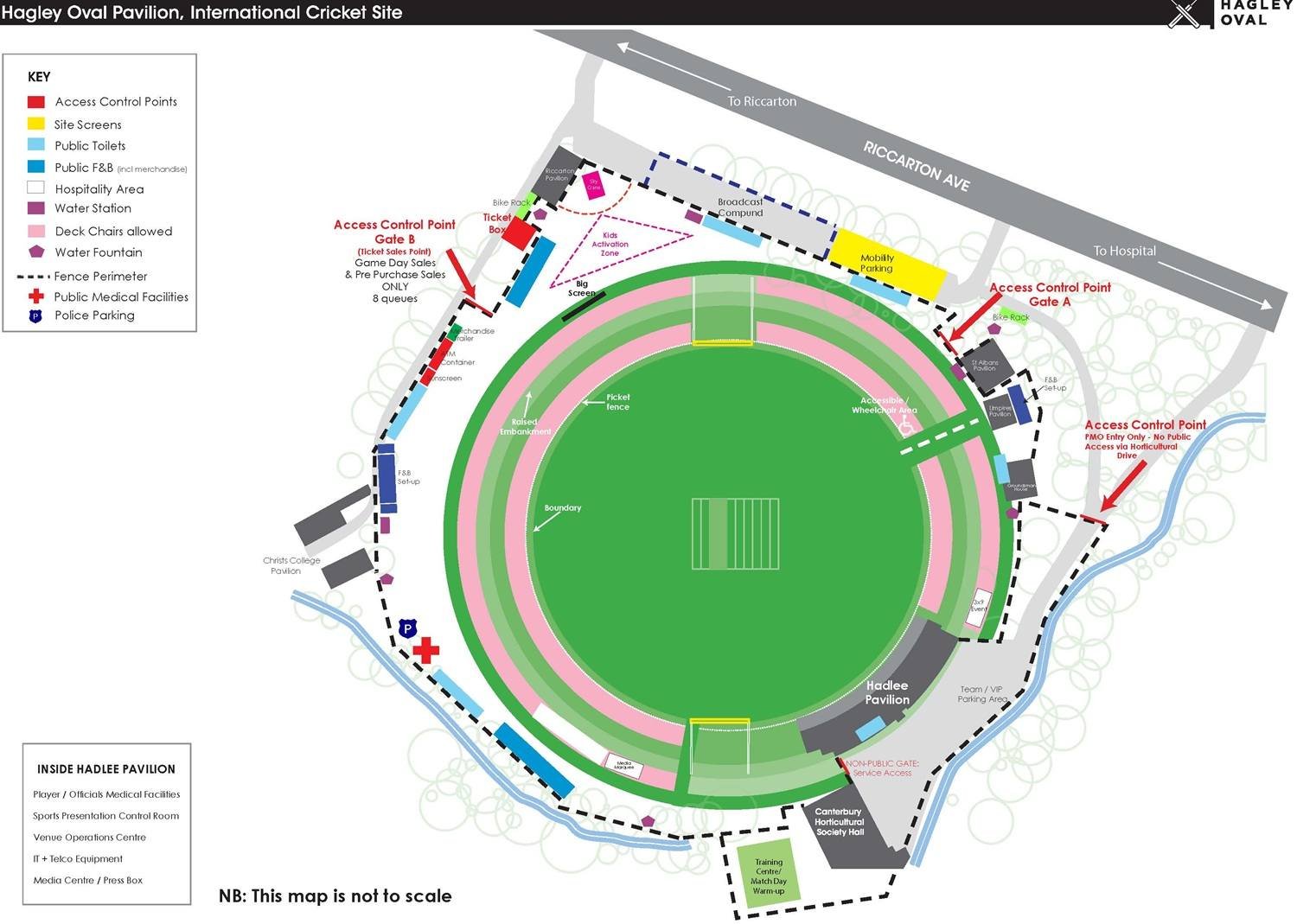 Hagley Oval Seating Plan with Seat Numbers and Rows