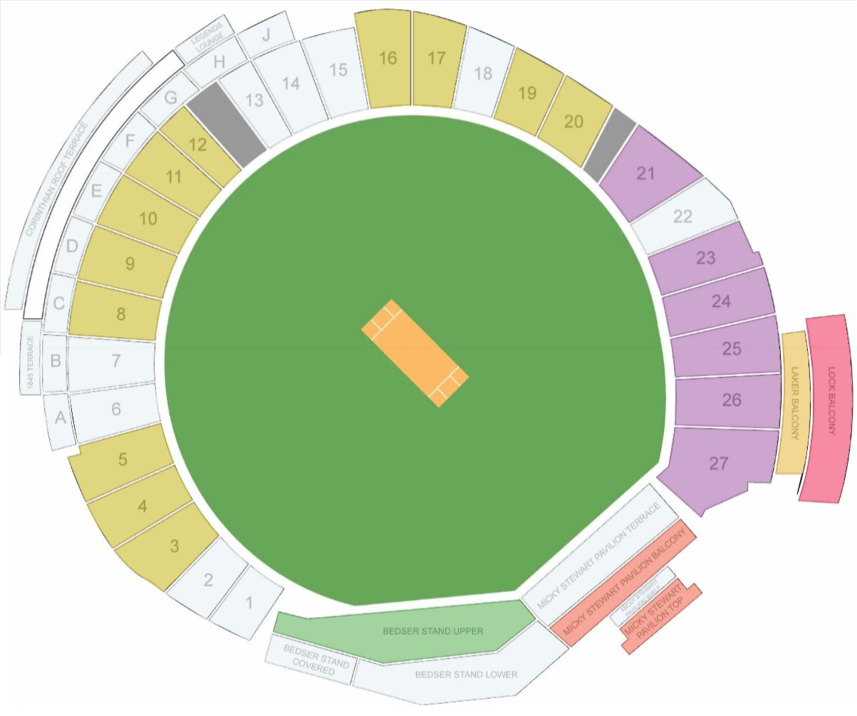 Kennington Oval Seating Plan with Rows