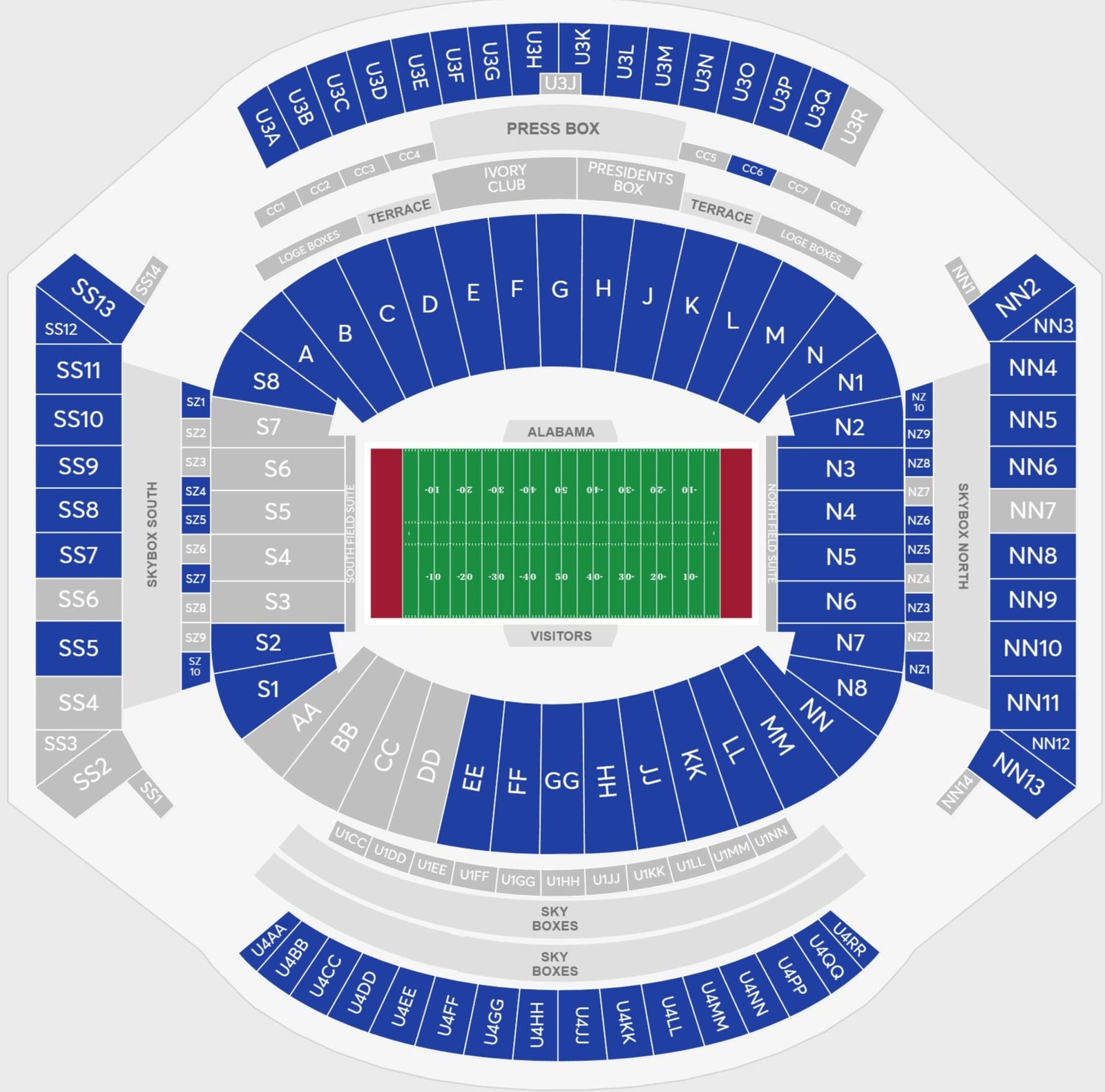 Saban Field at Bryant Denny Stadium Seating Chart