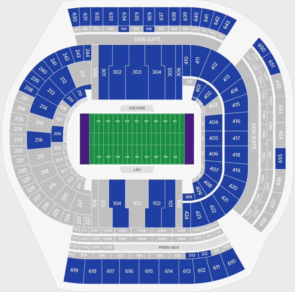 Tiger Stadium Seating Chart with Seat Numbers and Rows
