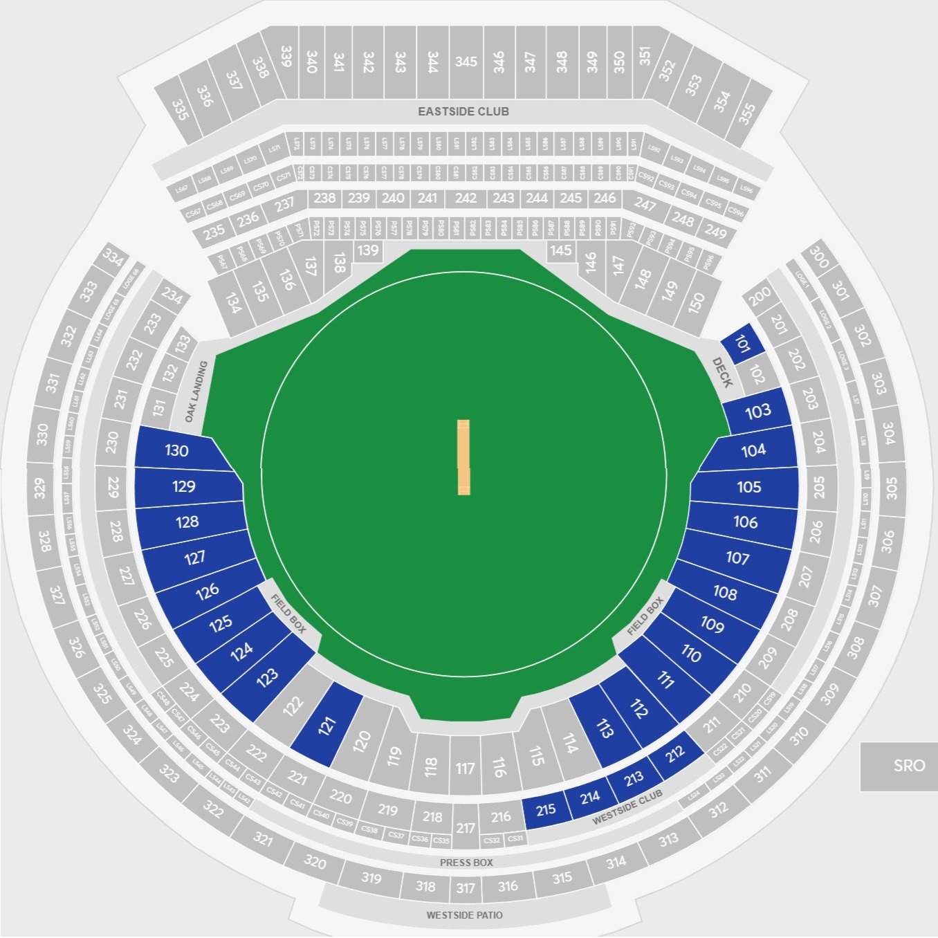 Oakland Coliseum Seat Map for Cricket Matches