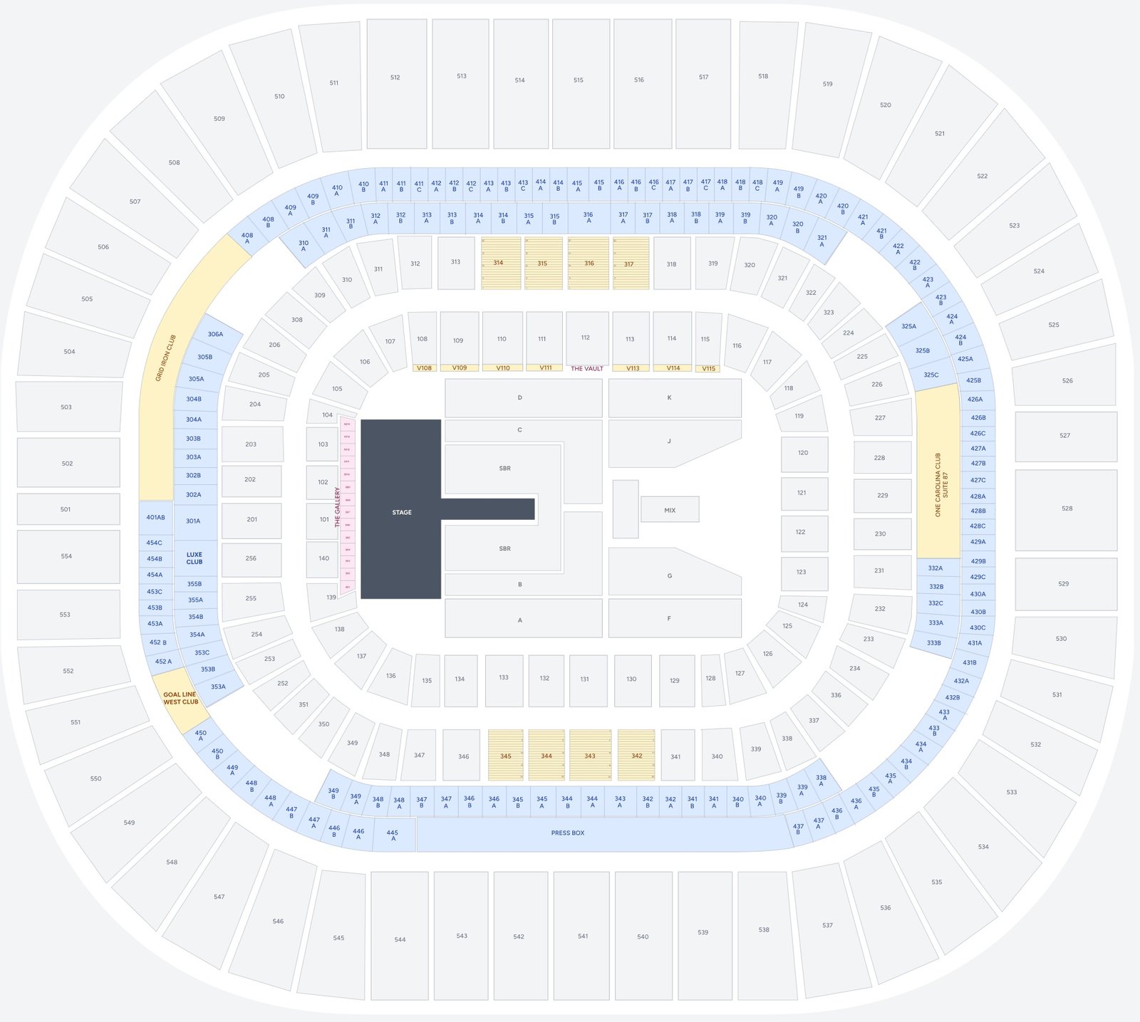 Bank of America Stadium Seating Plan for Concerts
