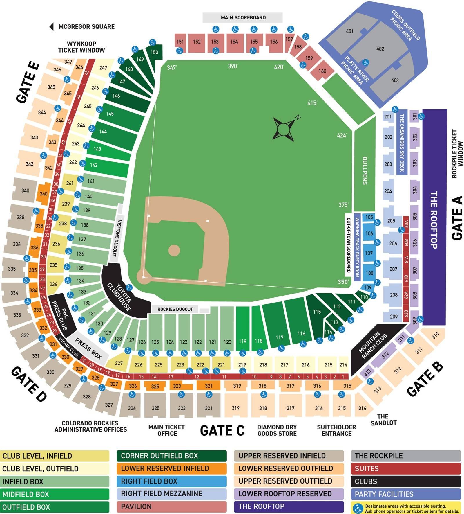 Coors Field Seating Chart with Rows and Seat Numbers